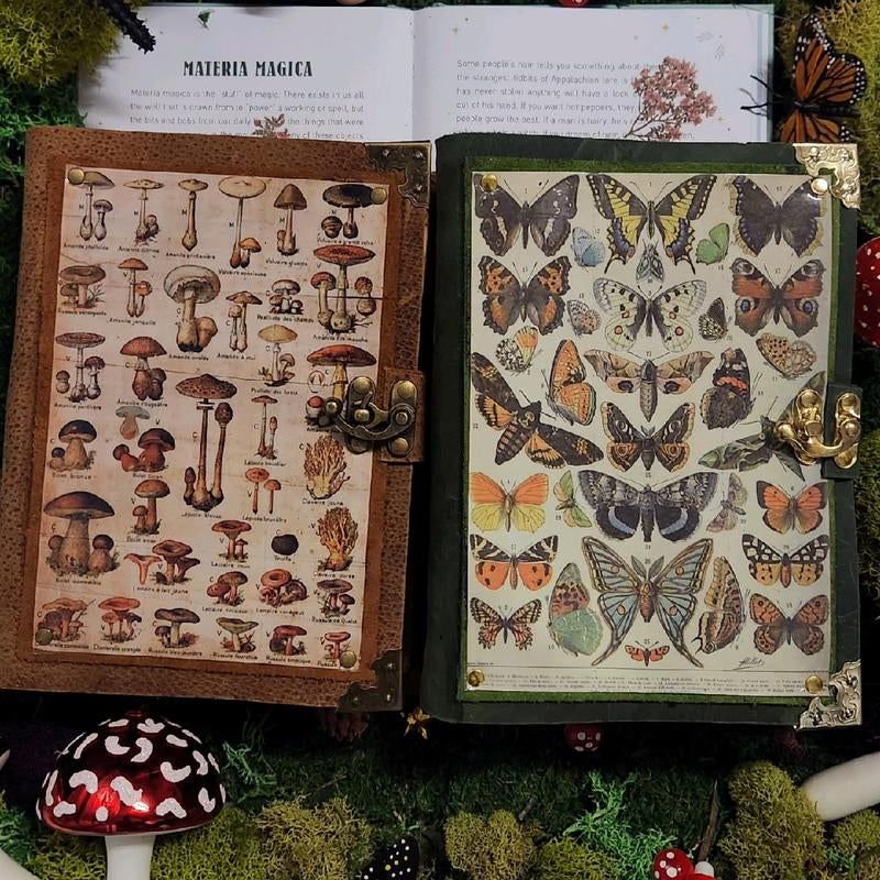 Plants Butterflies Moth Illustratration Leather Journal