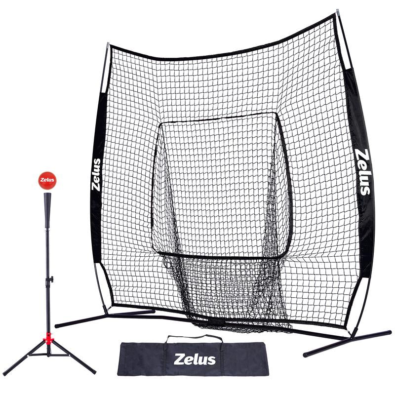 ZELUS 7X7Ft Baseball Net | Baseball Softball Practice Net with Tee, Baseballs and Carry Bag for Batting Hitting and Pitching New Bat