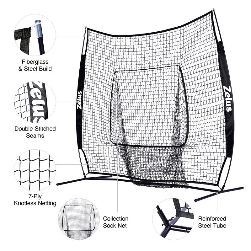 ZELUS 7X7Ft Baseball Net | Baseball Softball Practice Net with Tee, Baseballs and Carry Bag for Batting Hitting and Pitching New Bat