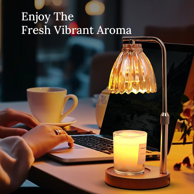 [Spring Sale] DORABOL Fragrance Candle Warmer Lamp with 2 Bulbs Electric Candle Warmer with Timer & Dimmer for Home Decor Wax Melt for Small Large Size Jar Candles Retro Wooden Base