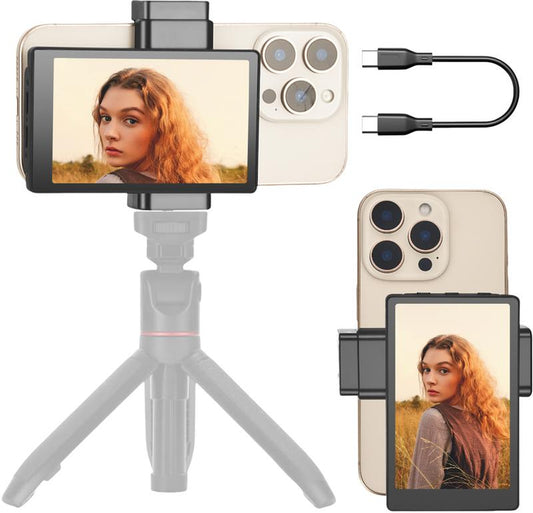 Omnimaster Phone Vlog Selfie Monitor Screen, Using Rear Camera for Selfie Vlog Live Stream (Wireless for Iphone & Android Phone. Wire for Iphone ONLY)