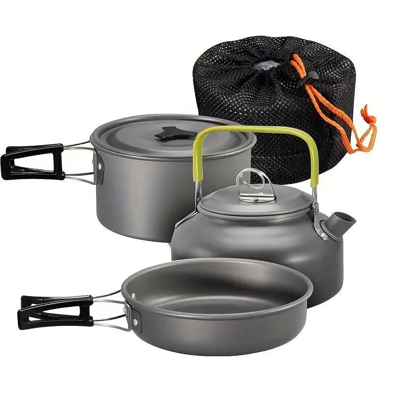 Random Color Lightweight Camping Cookware Set, 3 Counts/Set Pot, Pan & Kettle, Portable Aluminum Cooking Kit with Storage Bag, Outdoor Camping Kitchenware, Camping Cooking Set, Camping Set, Camping Utensils