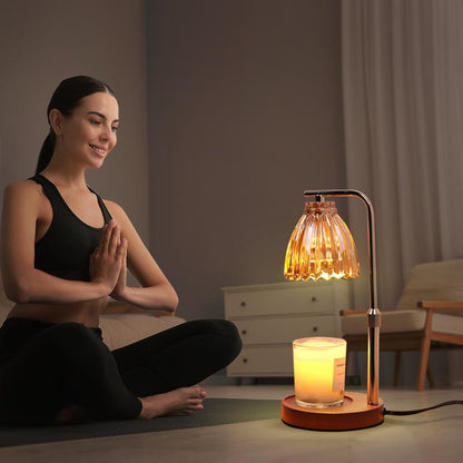 [Spring Sale] DORABOL Fragrance Candle Warmer Lamp with 2 Bulbs Electric Candle Warmer with Timer & Dimmer for Home Decor Wax Melt for Small Large Size Jar Candles Retro Wooden Base