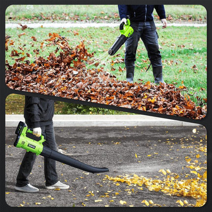 Cordless Leaf Blower with Battery and Charger, 6-Speed Electric Blower for Lawn Care, Patio Cleaning, and More, Ideal for Blowing Leaves, Snow, and Debris, Green/Red