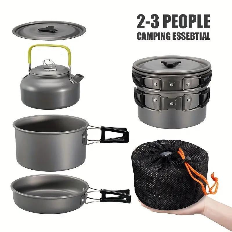 Random Color Lightweight Camping Cookware Set, 3 Counts/Set Pot, Pan & Kettle, Portable Aluminum Cooking Kit with Storage Bag, Outdoor Camping Kitchenware, Camping Cooking Set, Camping Set, Camping Utensils