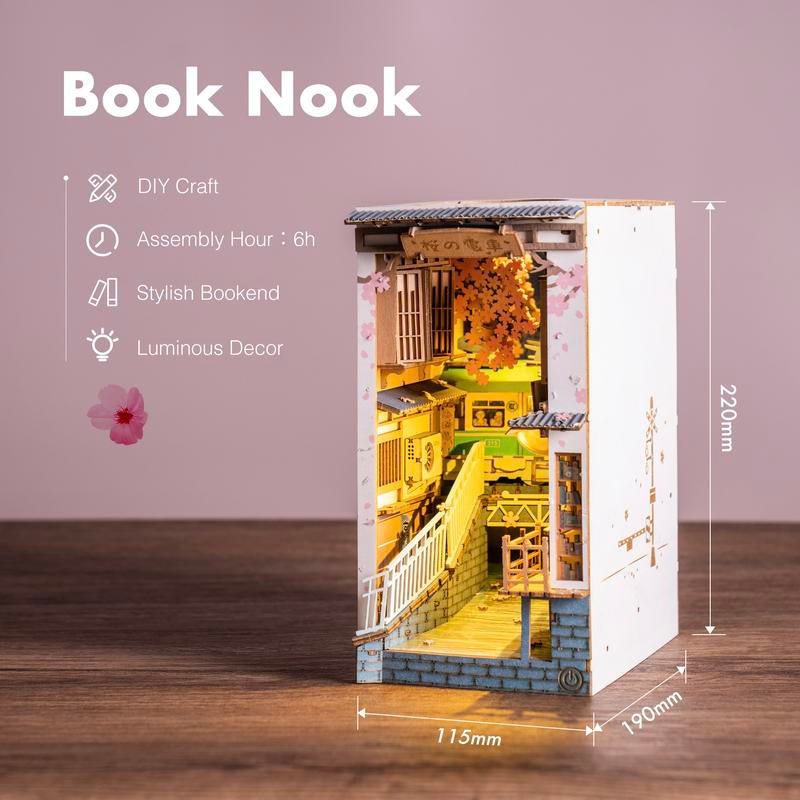 Rolife DIY Book Nook Kit Decorative Bookend Insert Bookcase Book Stand Miniature House Kit with LED Light Creative Gift for Birthdays Light Effect