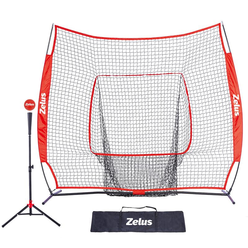 ZELUS 7X7Ft Baseball Net | Baseball Softball Practice Net with Tee, Baseballs and Carry Bag for Batting Hitting and Pitching New Bat