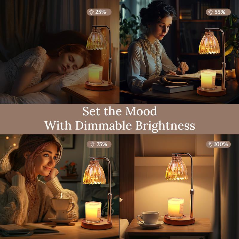 [Spring Sale] DORABOL Fragrance Candle Warmer Lamp with 2 Bulbs Electric Candle Warmer with Timer & Dimmer for Home Decor Wax Melt for Small Large Size Jar Candles Retro Wooden Base