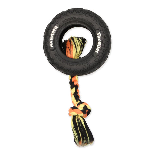 Tirebiter Original Rubber Dog Toy with Cottonblend Assorted Color Rope, Small 6"