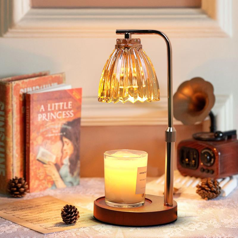 [Spring Sale] DORABOL Fragrance Candle Warmer Lamp with 2 Bulbs Electric Candle Warmer with Timer & Dimmer for Home Decor Wax Melt for Small Large Size Jar Candles Retro Wooden Base