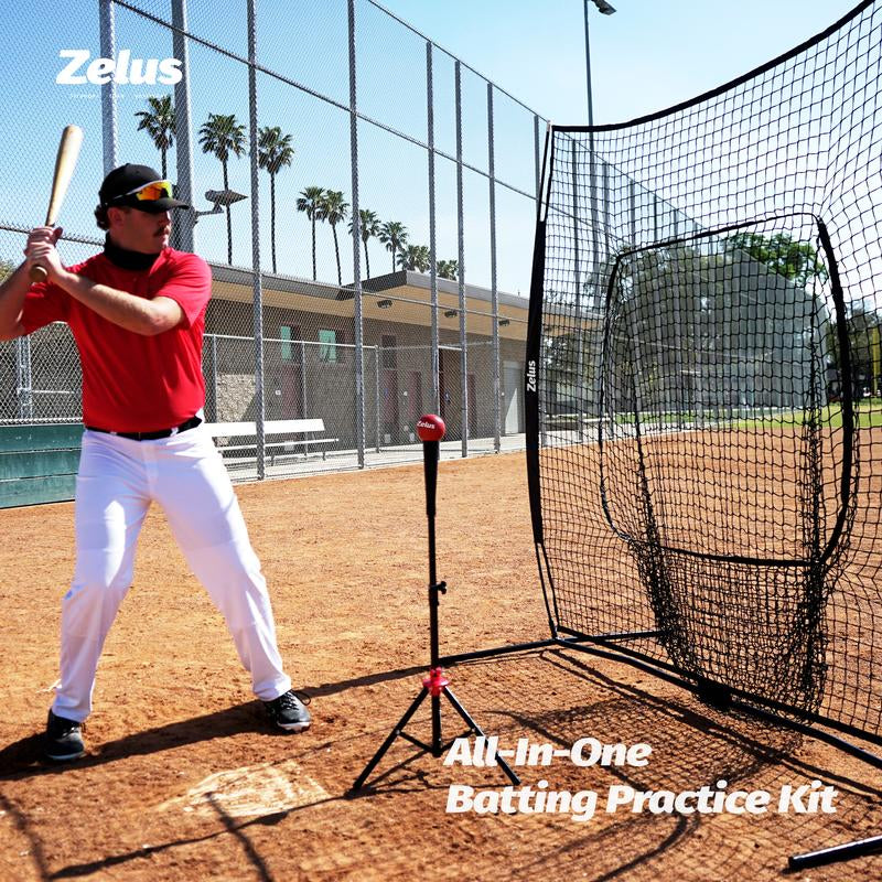 ZELUS 7X7Ft Baseball Net | Baseball Softball Practice Net with Tee, Baseballs and Carry Bag for Batting Hitting and Pitching New Bat